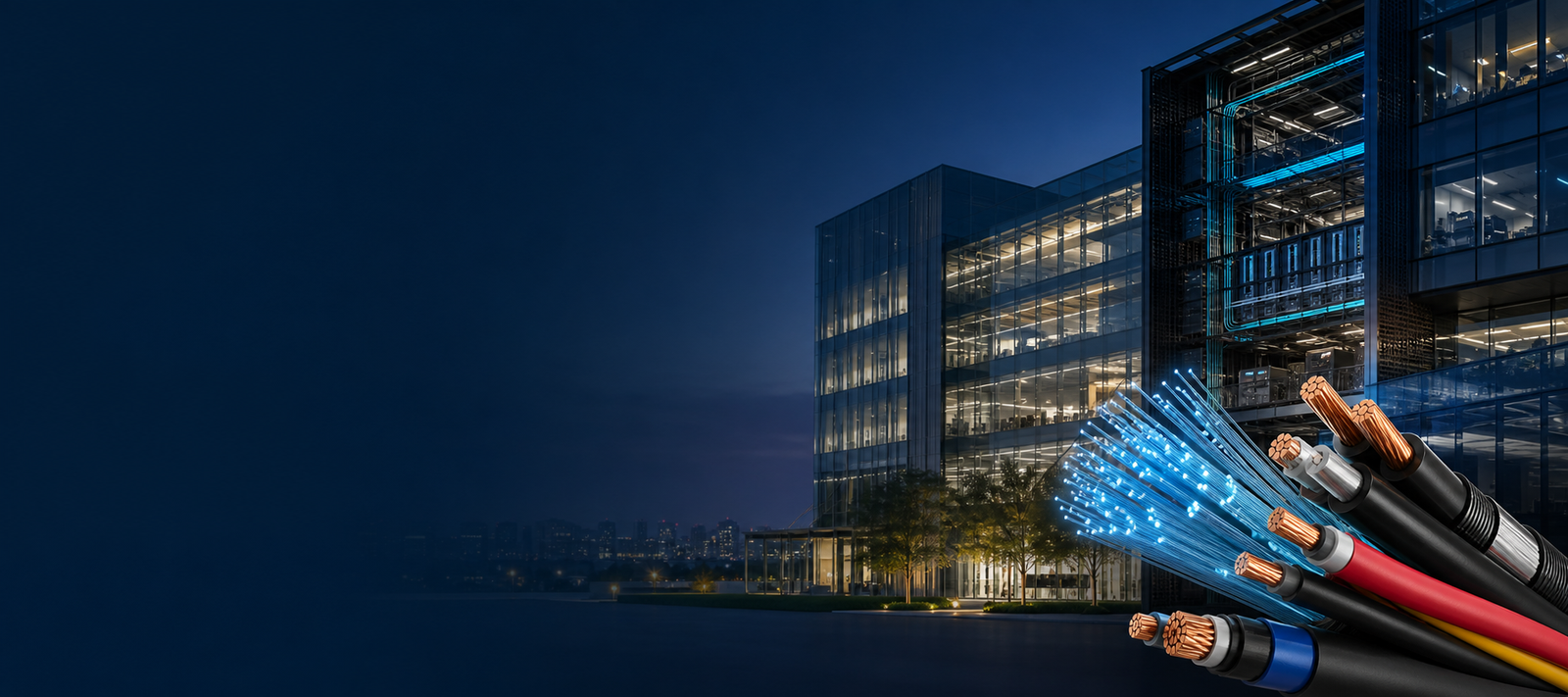 Modern commercial building with electrical and fibre connectivity