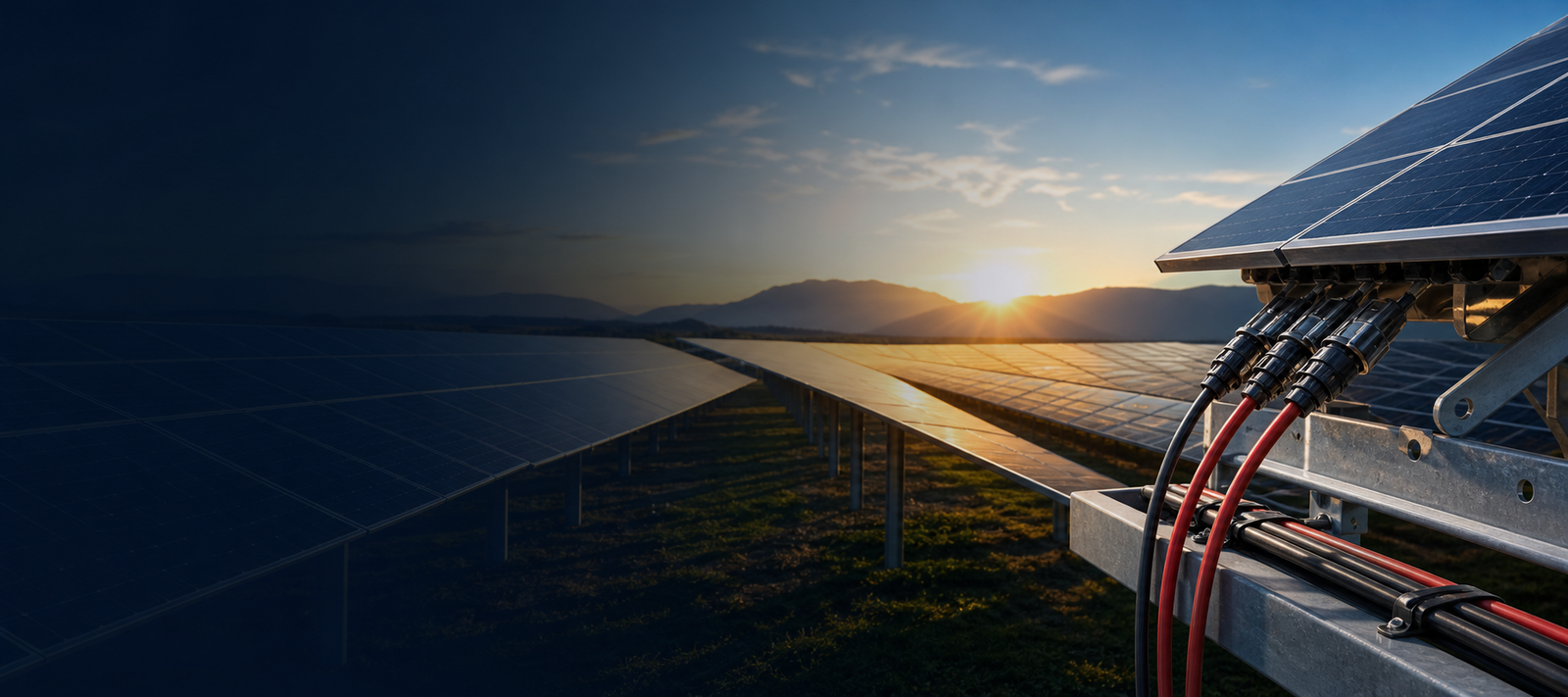 Solar farm with durable DC cable connections